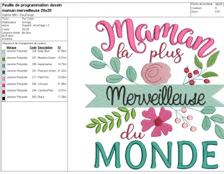 Motif de broderie machine  maman merveilleuse