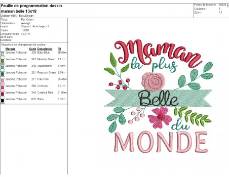 Instant download machine embroidery design  beautiful mom in the world