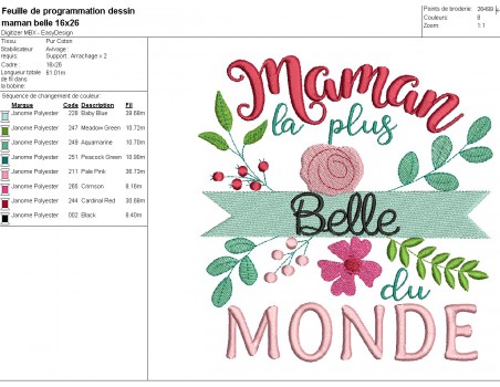 Instant download machine embroidery design  beautiful mom in the world