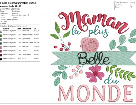 Instant download machine embroidery design  beautiful mom in the world