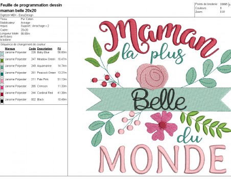 Motif de broderie machine  maman belle