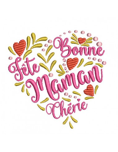 Motif de broderie machine  coeur bonne fête maman