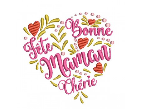 Motif de broderie machine  coeur bonne fête maman