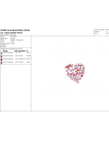 Motif de broderie machine  coeur on taime maman