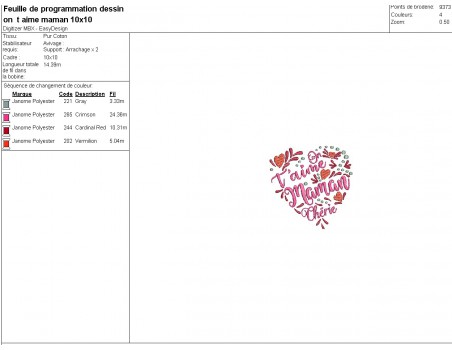 Motif de broderie machine  coeur on taime maman