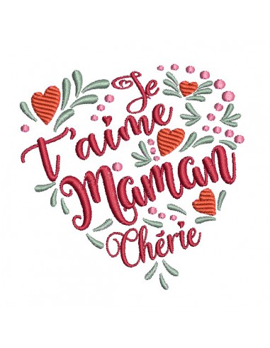 Motif de broderie machine  coeur je t aime maman