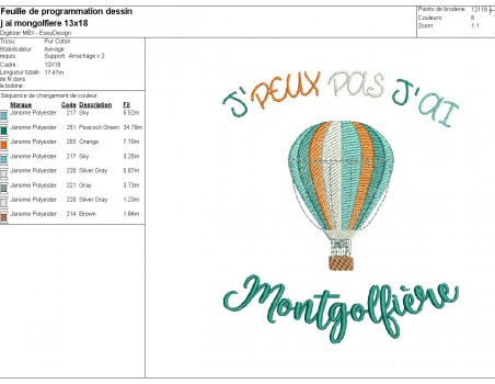 Instant download machine embroidery design I can not hot air balloon