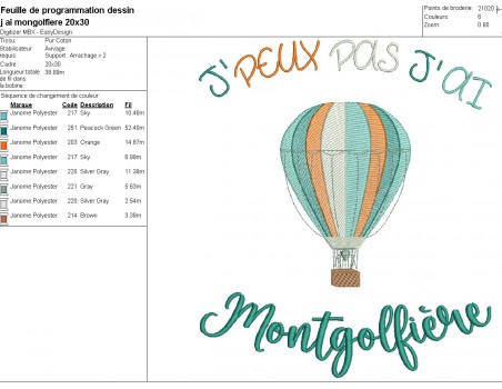 Instant download machine embroidery design I can not hot air balloon