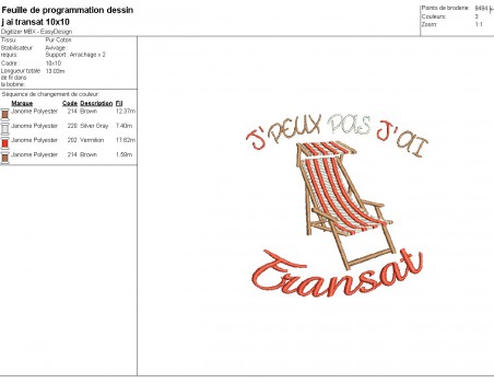 Instant download machine embroidery design I can not deckchair