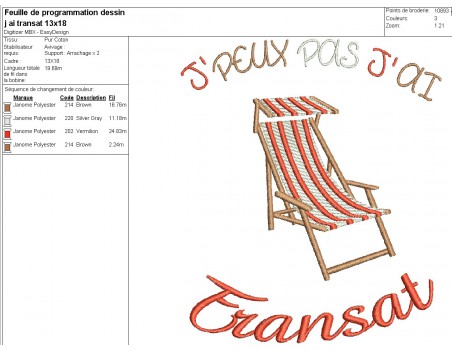 Instant download machine embroidery design I can not deckchair