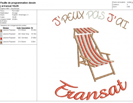 Instant download machine embroidery design I can not deckchair