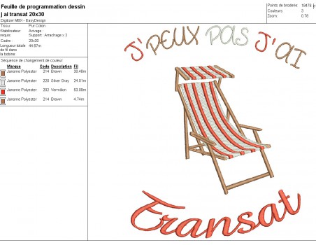 Instant download machine embroidery design I can not deckchair