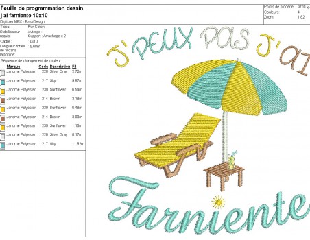 Instant download machine embroidery design I can not sunbathing