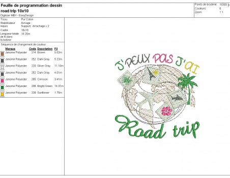 Motif de broderie machine road trip