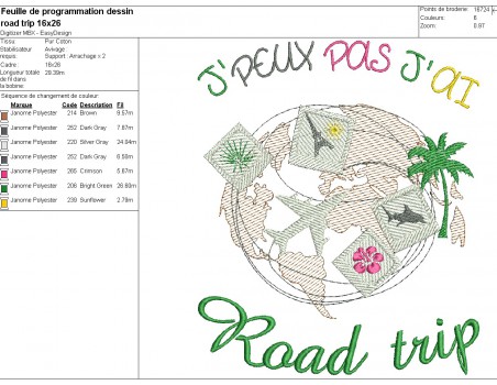Instant download machine embroidery design I can not road trip
