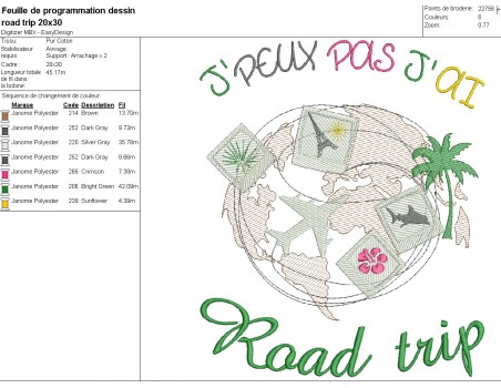 Motif de broderie machine road trip