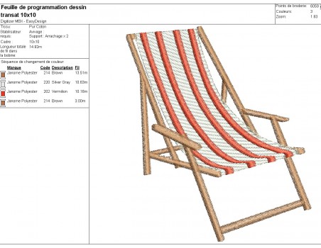 Instant download machine embroidery design deckchair