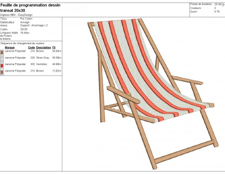 Instant download machine embroidery design deckchair