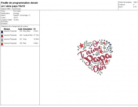 Motif de broderie machine  coeur on taime papa