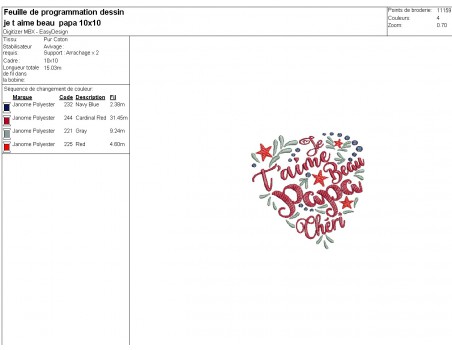 Motif de broderie machine  coeur je t aime beau papa