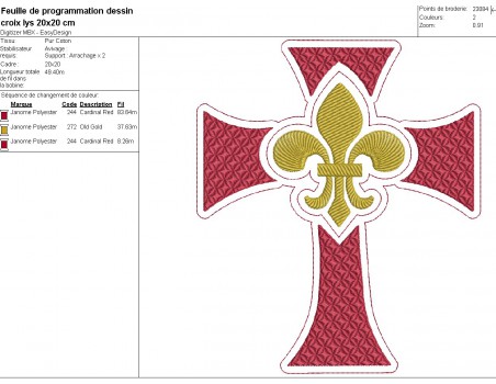 Motif de broderie machine croix lys