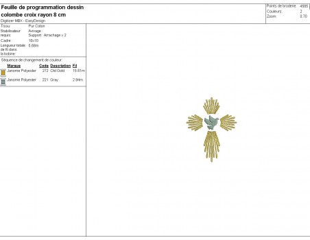 Motif de broderie machine croix colombe