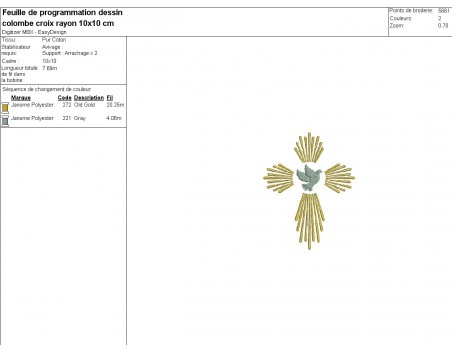 Motif de broderie machine croix colombe