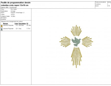 Motif de broderie machine croix colombe