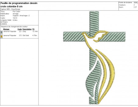 Motif de broderie machine croix colombe moderne