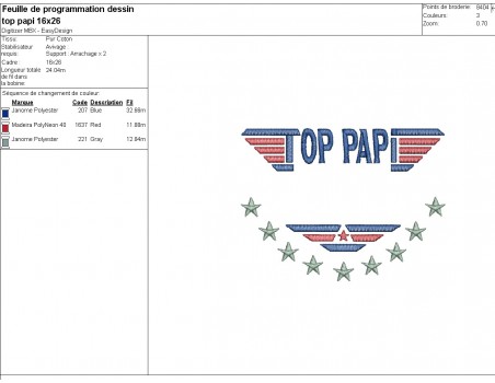 Motif de broderie machine logo Top Papi personnalisable