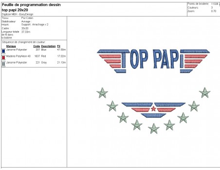 Motif de broderie machine logo Top Papi personnalisable