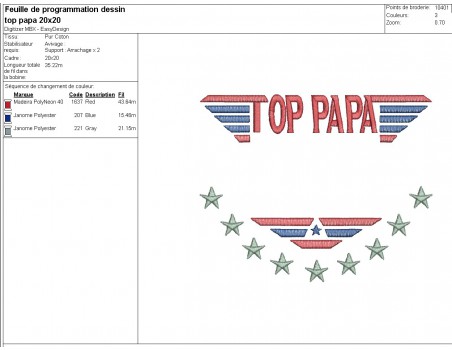 Motif de broderie machine logo Top Papa personnalisable