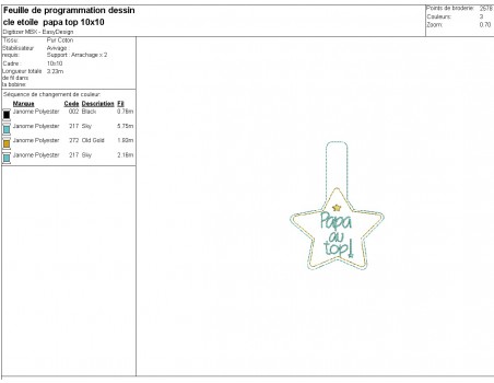 Motif de broderie machine porte clés étoile papa au top  ITH
