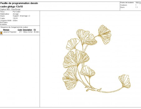 Motif de broderie machine  cadre ginkgo biloba