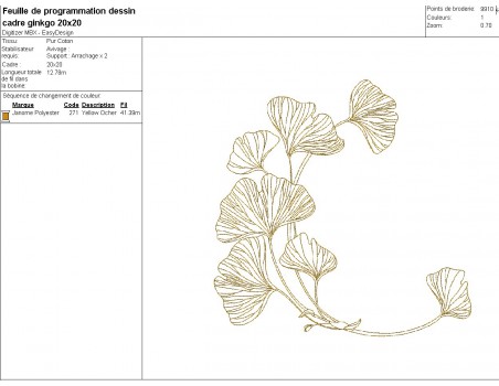 Motif de broderie machine  cadre ginkgo biloba