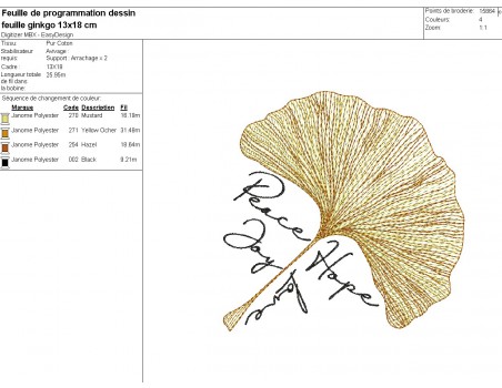 Instant download machine embroidery design ginkgo biloba leaf