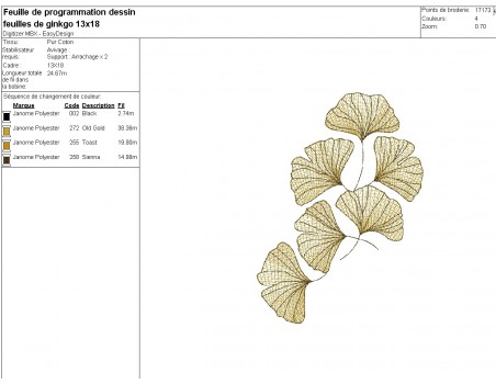 Instant download machine embroidery design mylar leaves  ginkgo biloba