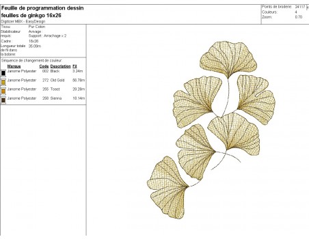 Instant download machine embroidery design mylar leaves  ginkgo biloba