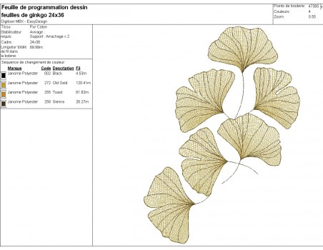 Instant download machine embroidery design mylar leaves  ginkgo biloba