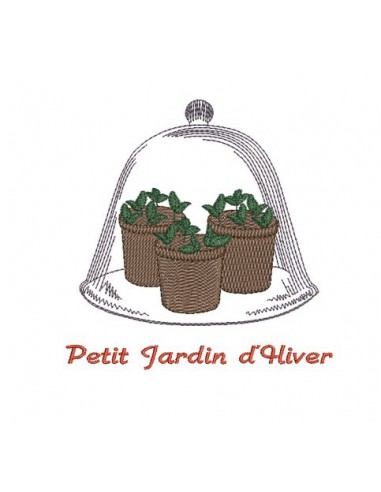 Motif de broderie petis pots de plantes sous cloche