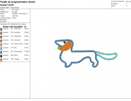 machine embroidery design applique dachshund