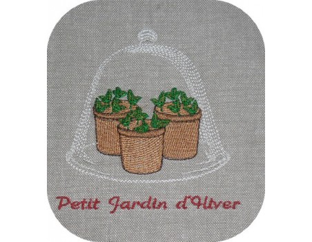 Motif de broderie petis pots de plantes sous cloche