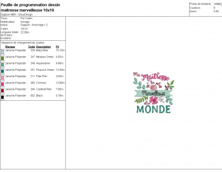 Motif de broderie machine  maîtresse merveilleuse