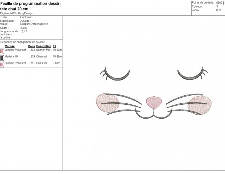 machine embroidery design free sleeping cat head