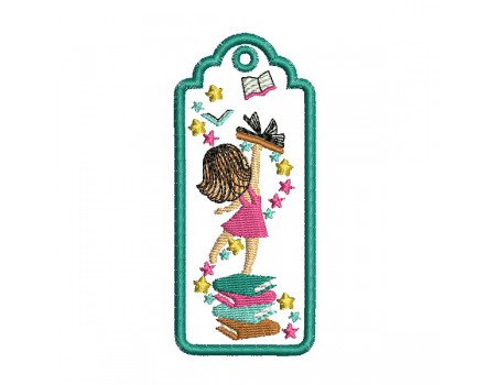machine  embroidery design ITH girl and book bookmarks