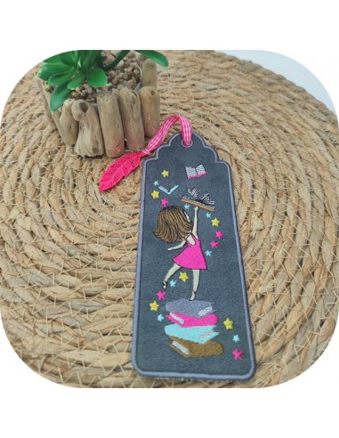 machine  embroidery design ITH girl and book bookmarks