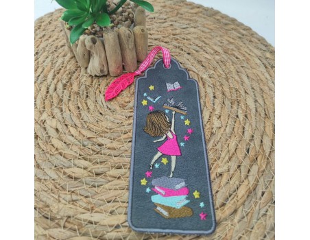 machine  embroidery design ITH girl and book bookmarks