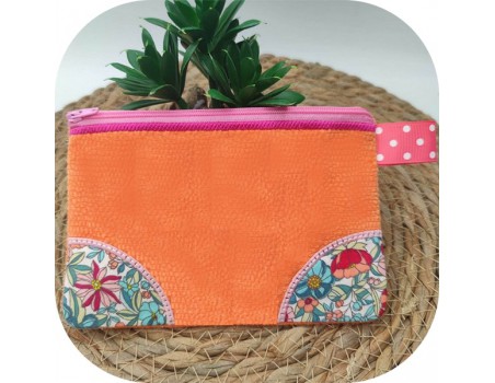 machine embroidery  design ith applique corner  pencil case customizable