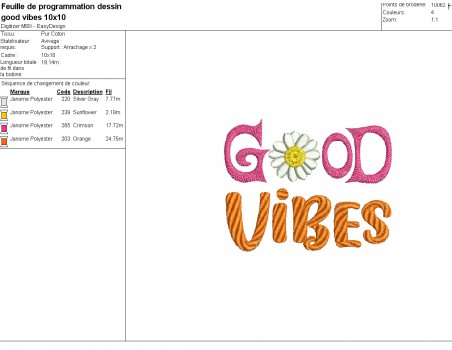 machine embroidery design good vibes