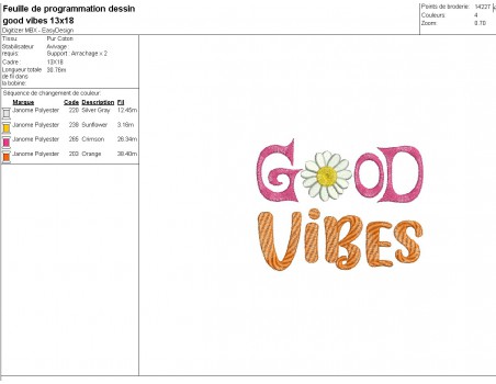 machine embroidery design good vibes
